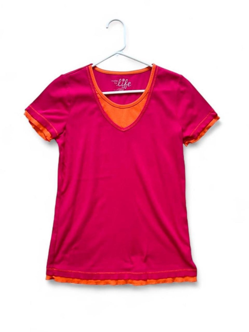 Life Is Good Hot Pink Tee with Orange Trim